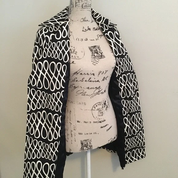 Black and White Trench Pea Coat with Tie - Picture 7 of 8